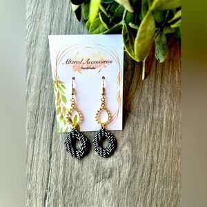 #114 Gold and Black Dangle Earrings
